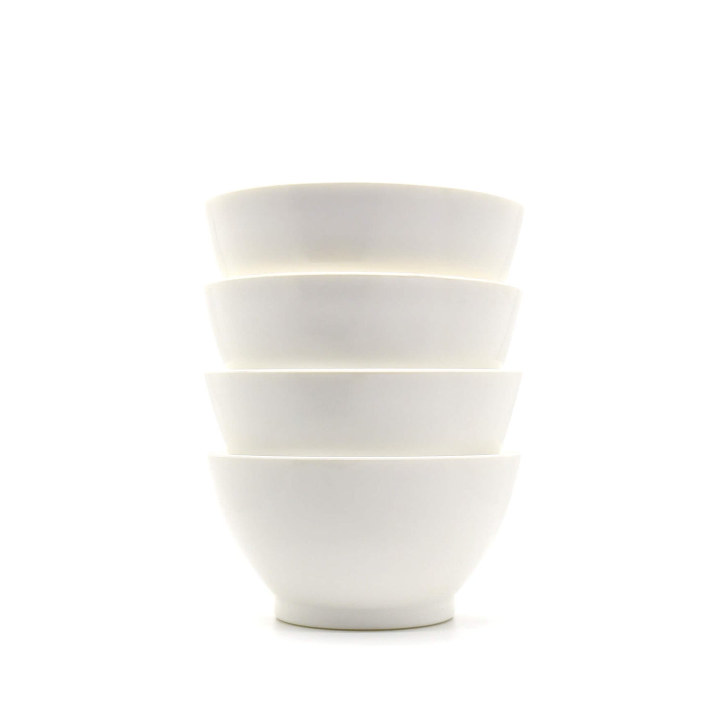 Stack of white 20 oz Calibowls on a white background
