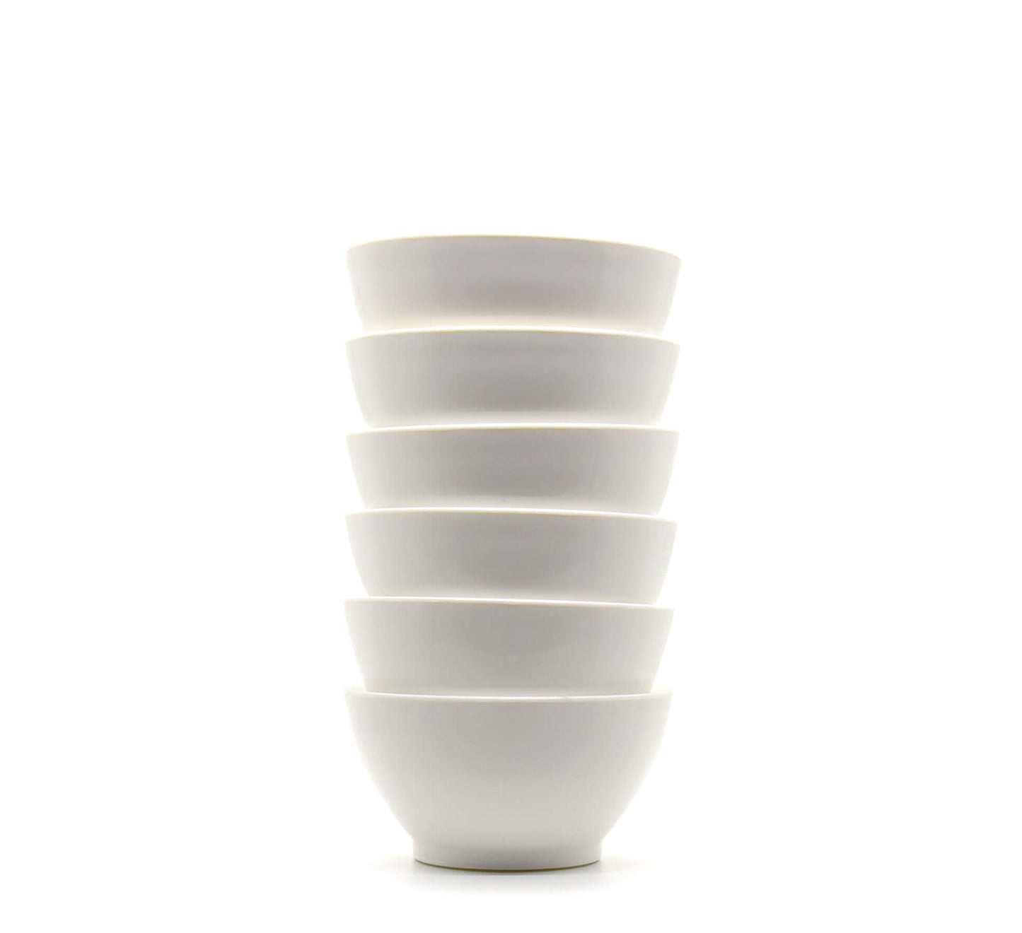 Stack of white 8 oz calibowls on white background