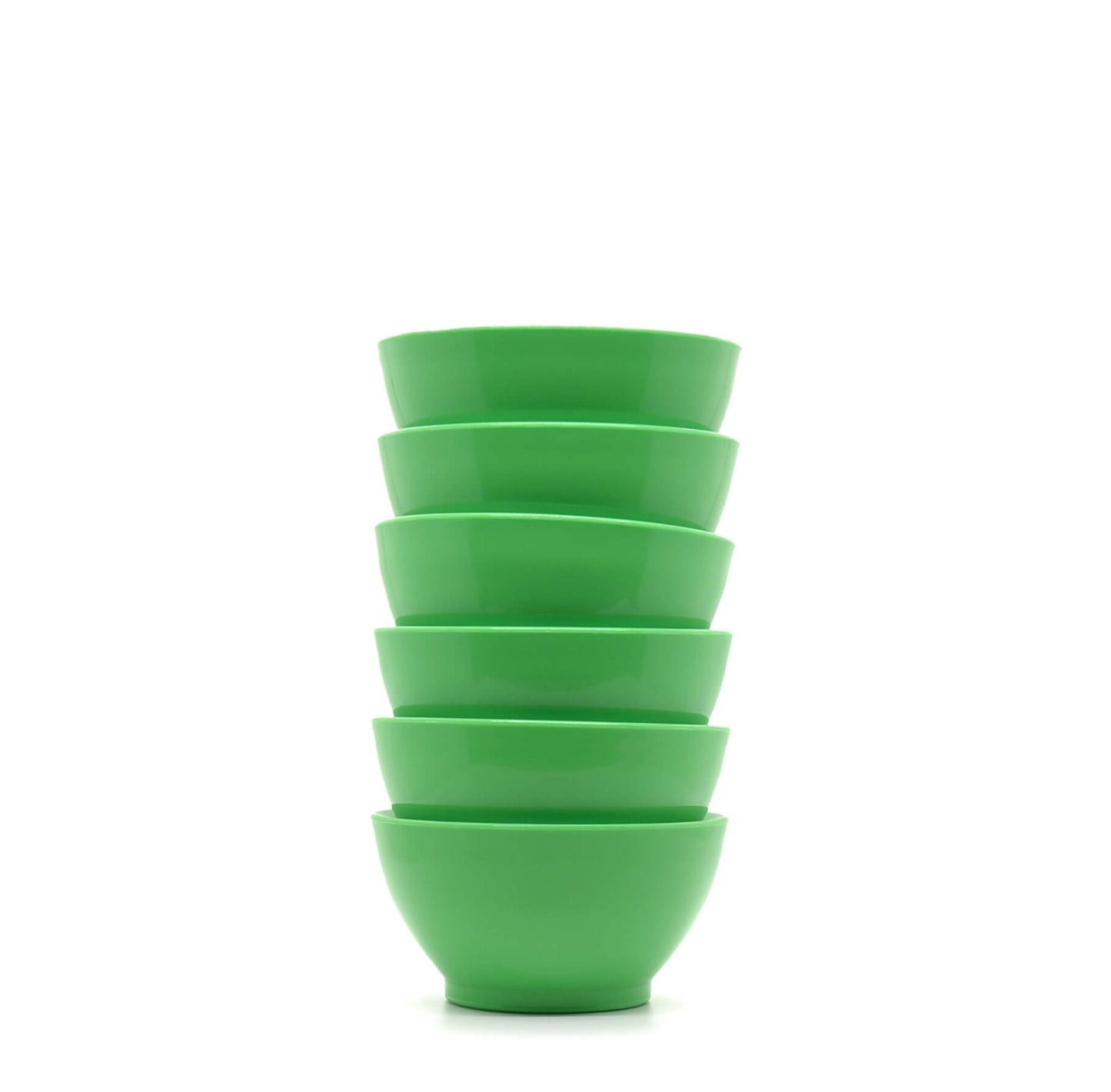 Stack of green 8 oz calibowls on white background