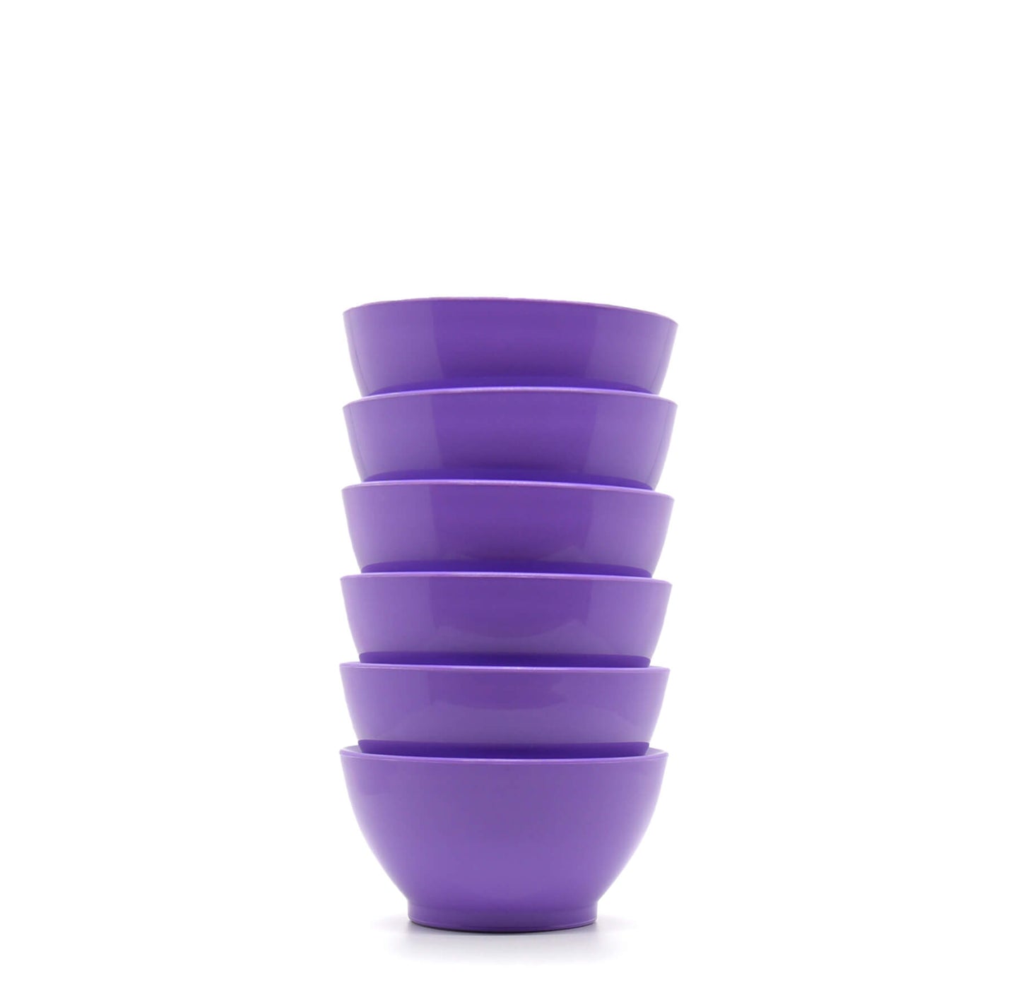 Stack of purple 8 oz calibowls on white background
