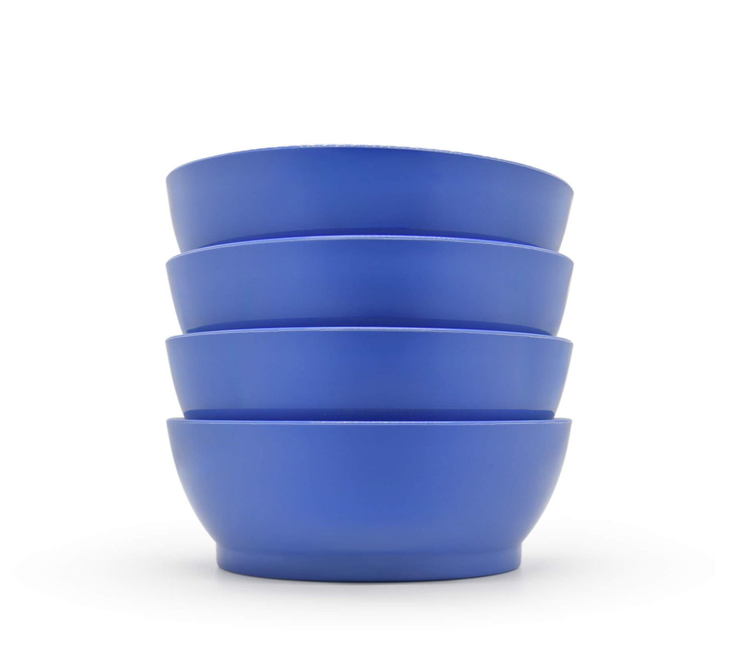 Stack of blue 28oz calibowls on white background