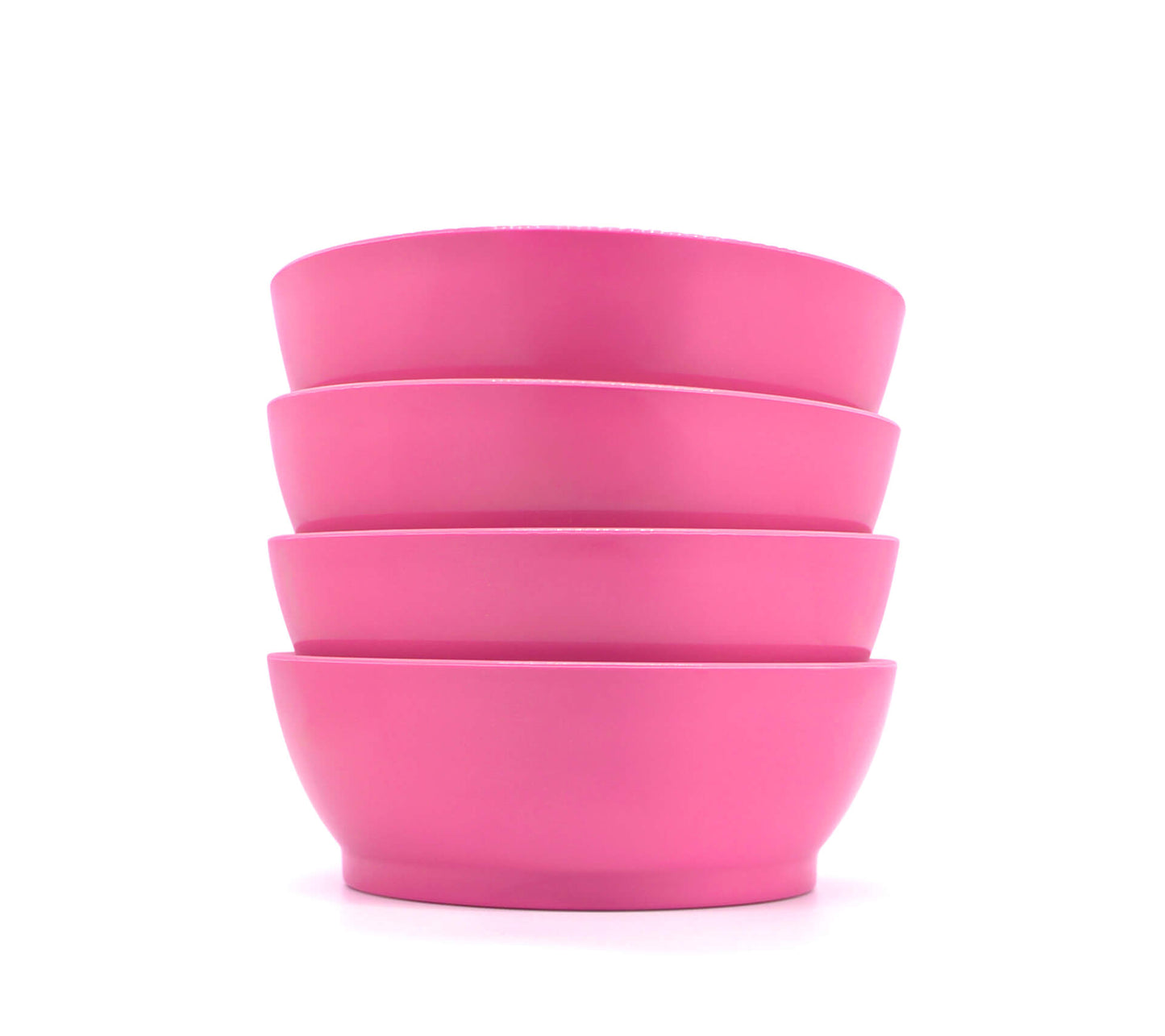 Stack of pink 28oz calibowls on white background
