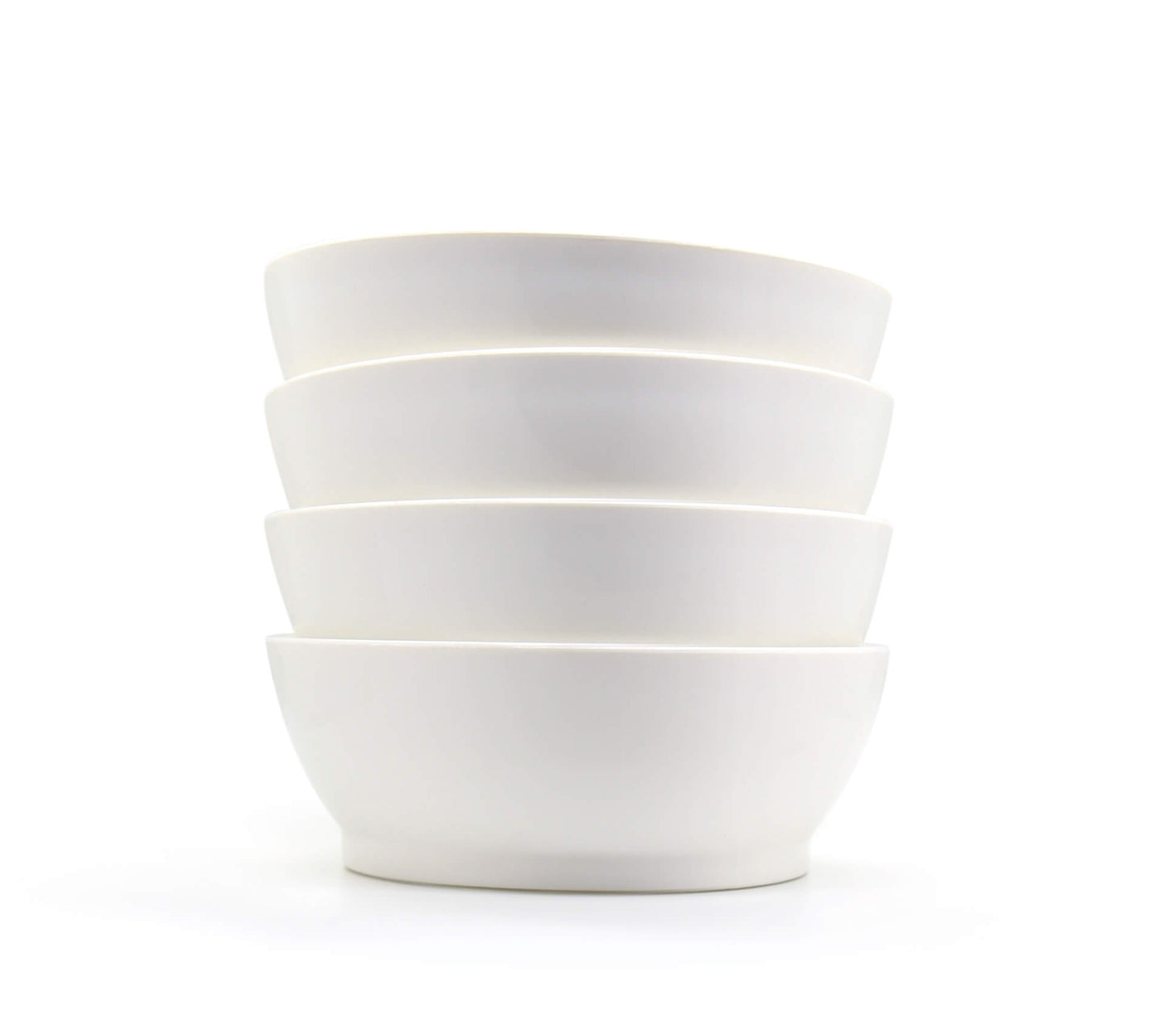 Stack of white, 28oz Calibowls on white background