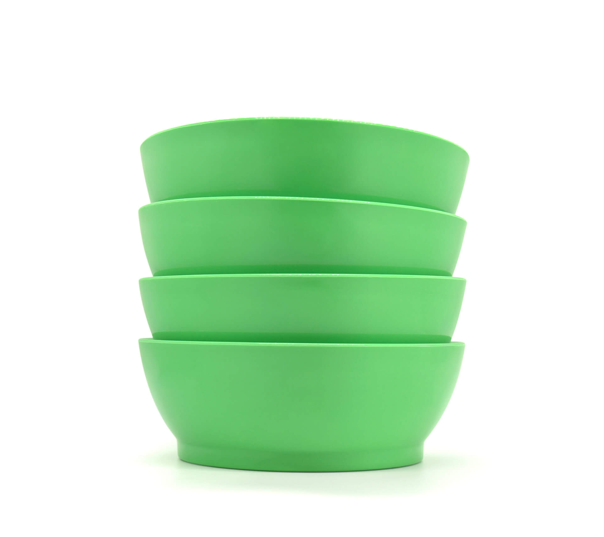 Stack of green 28oz calibowls on white background