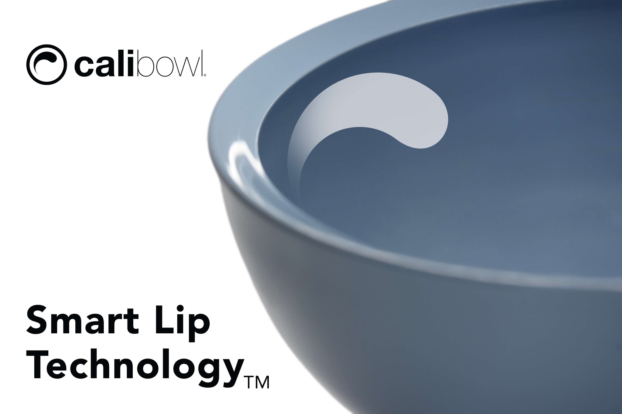Blue bowl with scoop icon, 'cali bowl' branding, and 'Smart Lip Technology' text on a white background